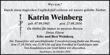 Traueranzeige von Katrin Weinberg  von Magdeburger Volksstimme