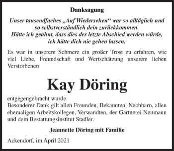 Traueranzeige von Kay Döring  von Magdeburger Volksstimme