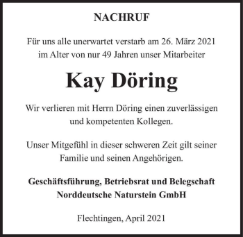 Traueranzeige von Kay Döring  von Magdeburger Volksstimme