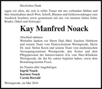 Traueranzeige von Kay Manfred Noack  von Magdeburger Volksstimme