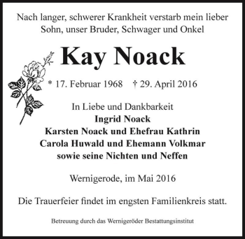 Traueranzeige von Kay Noack  von Magdeburger Volksstimme