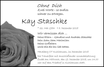 Traueranzeige von Kay Staschke  von Magdeburger Volksstimme