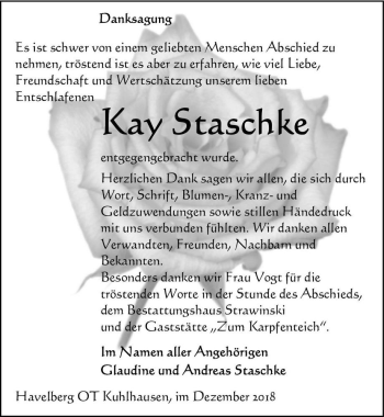 Traueranzeige von Kay Staschke  von Magdeburger Volksstimme