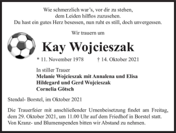 Traueranzeige von Kay Wojcieszak  von Magdeburger Volksstimme
