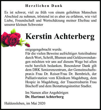 Traueranzeige von Kerstin Achterberg  von Magdeburger Volksstimme