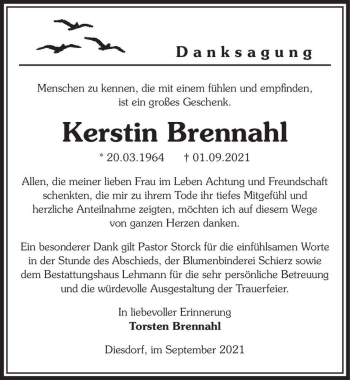 Traueranzeige von Kerstin Brennahl  von Magdeburger Volksstimme