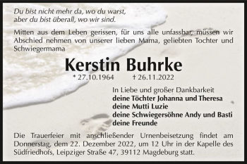 Traueranzeige von Kerstin Buhrke  von Magdeburger Volksstimme