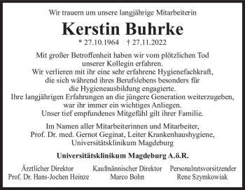 Traueranzeige von Kerstin Buhrke  von Magdeburger Volksstimme