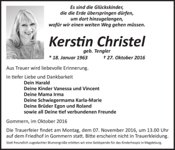 Traueranzeige von Kerstin Christel (geb. Tengler)  von Magdeburger Volksstimme