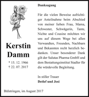 Traueranzeige von Kerstin Damm  von Magdeburger Volksstimme