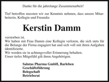 Traueranzeige von Kerstin Damm  von Magdeburger Volksstimme