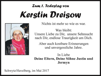 Traueranzeige von Kerstin Dreisow  von Magdeburger Volksstimme