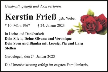 Traueranzeige von Kerstin Frieß (geb. Weber)  von Magdeburger Volksstimme