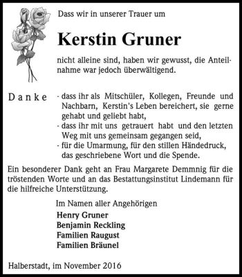 Traueranzeige von Kerstin Gruner  von Magdeburger Volksstimme