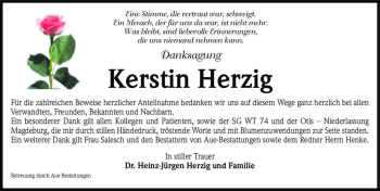 Traueranzeige von Kerstin Herzig  von Magdeburger Volksstimme