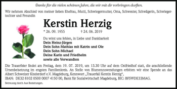 Traueranzeige von Kerstin Herzig  von Magdeburger Volksstimme