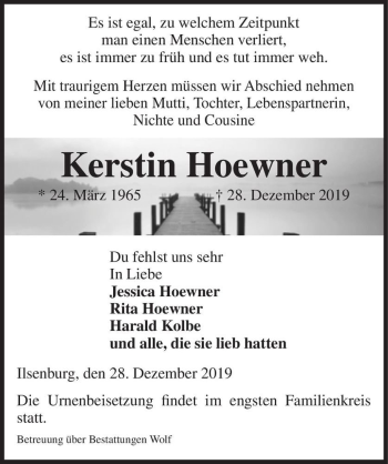Traueranzeige von Kerstin Hoewner  von Magdeburger Volksstimme