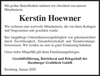 Traueranzeige von Kerstin Hoewner  von Magdeburger Volksstimme