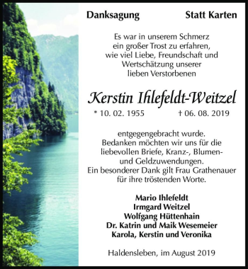 Traueranzeige von Kerstin Ihlefeldt-Weitzel  von Magdeburger Volksstimme