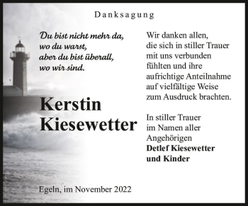 Traueranzeige von Kerstin Kiesewetter  von Magdeburger Volksstimme