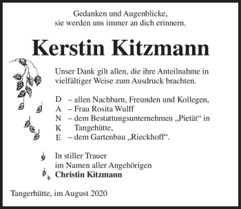 Traueranzeige von Kerstin Kitzmann  von Magdeburger Volksstimme