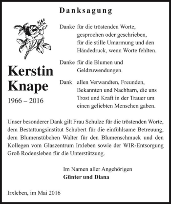 Traueranzeige von Kerstin Knape  von Magdeburger Volksstimme