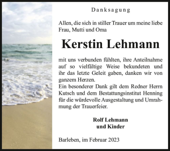 Traueranzeige von Kerstin Lehmann  von Magdeburger Volksstimme