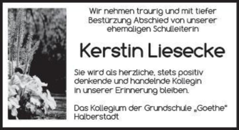 Traueranzeige von Kerstin Liesecke  von Magdeburger Volksstimme
