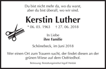 Traueranzeige von Kerstin Luther  von Magdeburger Volksstimme