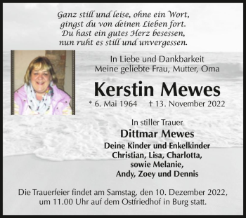 Traueranzeige von Kerstin Mewes  von Magdeburger Volksstimme