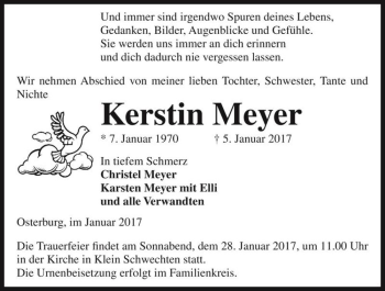 Traueranzeige von Kerstin Meyer  von Magdeburger Volksstimme