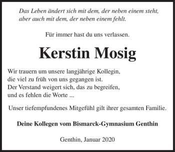 Traueranzeige von Kerstin Mosig  von Magdeburger Volksstimme