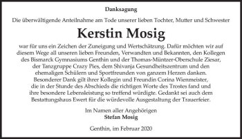 Traueranzeige von Kerstin Mosig  von Magdeburger Volksstimme
