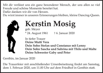 Traueranzeige von Kerstin Mosig (geb. Meyer)  von Magdeburger Volksstimme