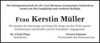 Traueranzeige von Kerstin Müller  von Magdeburger Volksstimme