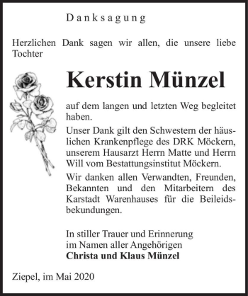 Traueranzeige von Kerstin Münzel  von Magdeburger Volksstimme
