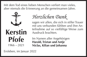Traueranzeige von Kerstin Pfofe  von Magdeburger Volksstimme