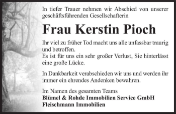 Traueranzeige von Kerstin Pioch  von Magdeburger Volksstimme