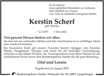 Traueranzeige von Kerstin Scherf (geb. Steinke)  von Magdeburger Volksstimme