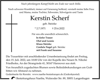 Traueranzeige von Kerstin Scherf (geb. Steinke)  von Magdeburger Volksstimme