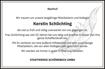 Traueranzeige von Kerstin Schlichting  von Magdeburger Volksstimme