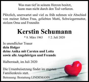 Traueranzeige von Kerstin Schumann  von Magdeburger Volksstimme