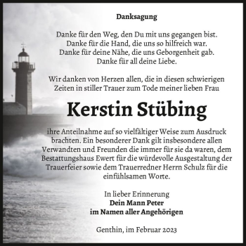 Traueranzeige von Kerstin Stübing  von Magdeburger Volksstimme