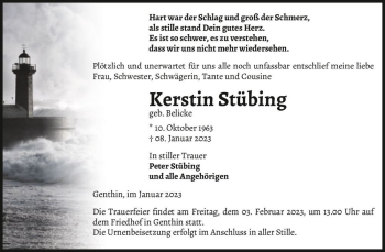 Traueranzeige von Kerstin Stübing (geb. Belicke)  von Magdeburger Volksstimme