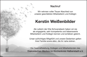 Traueranzeige von Kerstin Weißenbilder  von Magdeburger Volksstimme