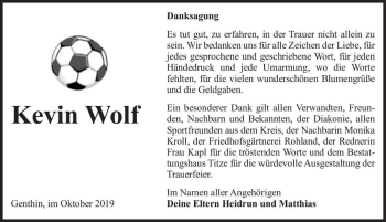 Traueranzeige von Kevin Wolf  von Magdeburger Volksstimme