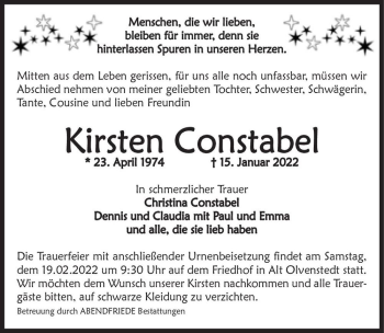 Traueranzeige von Kirsten Constabel  von Magdeburger Volksstimme