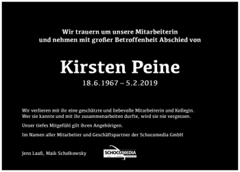 Traueranzeige von Kirsten Peine  von Magdeburger Volksstimme