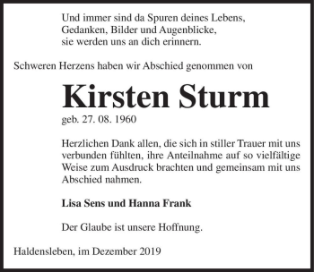 Traueranzeige von Kirsten Sturm  von Magdeburger Volksstimme