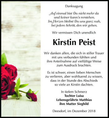 Traueranzeige von Kirstin Peist  von Magdeburger Volksstimme